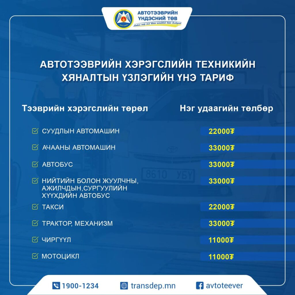 Тээврийн хэрэгслээ үзлэгт хамруулаагүй бол 50 мянган төгрөгөөр торгоно