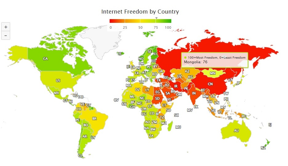 Монгол Улс интернэтийн эрх чөлөөгөөр АНУ-ыг ардаа орхилоо